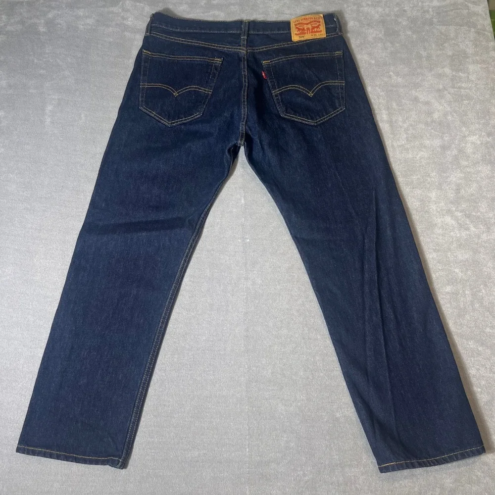 Levis 505 Regular Fit Jeans Mens 36x29 Dark Indigo Blue Straight Leg